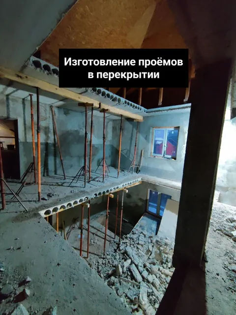 Алмазная канатная резка массивной строительной конструкции с системой направляющих и отклоняющих роликов
